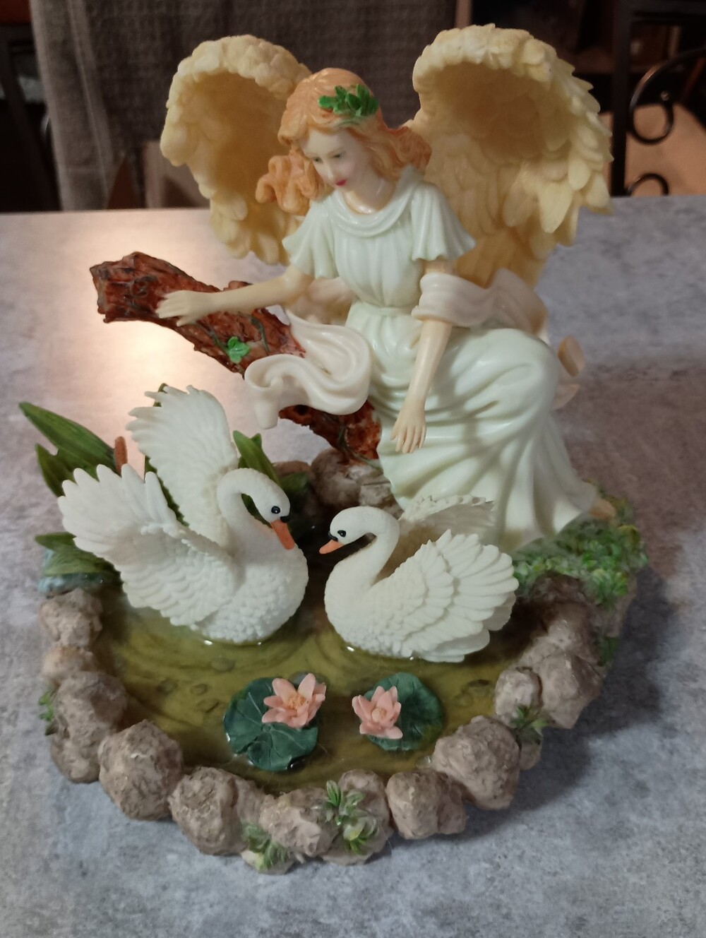 Angel Figurine with Two White Swans - Home Accents